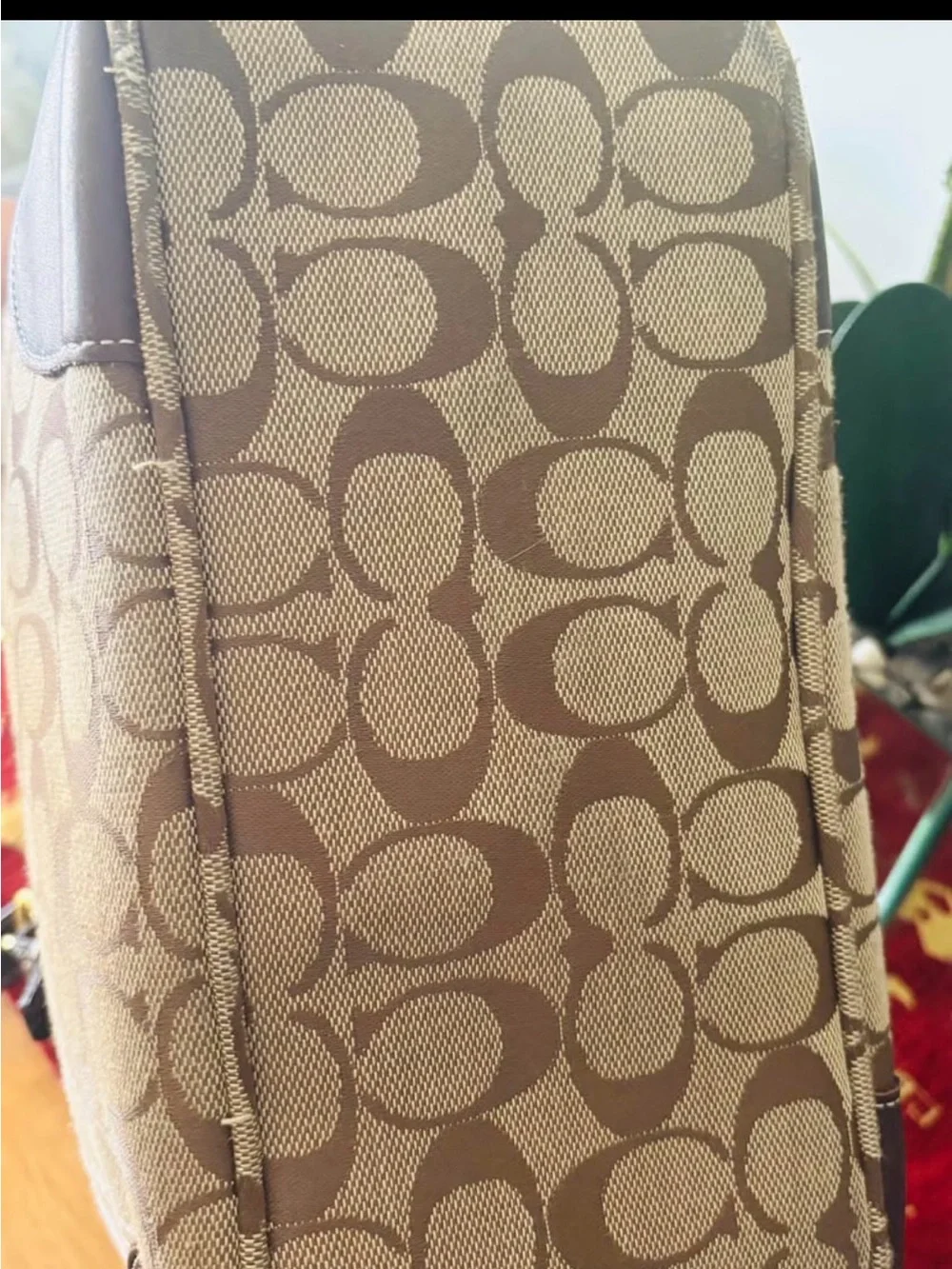 COACH Tan and Brown Signature Canvas Tote with Leather Trim - Picture 5 of 9